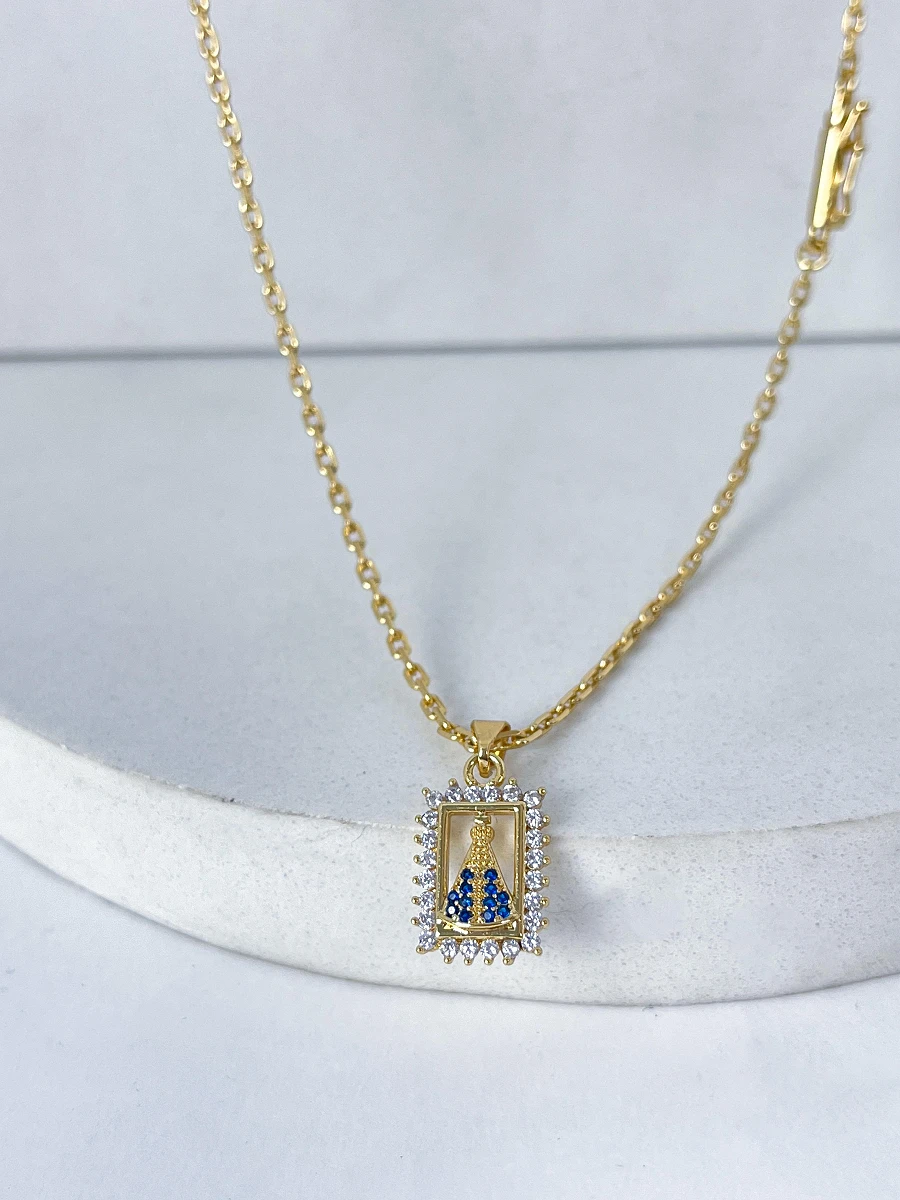 Corrente Cadeado 2mm & NSRa Quadrada Manto Azul Cravejado