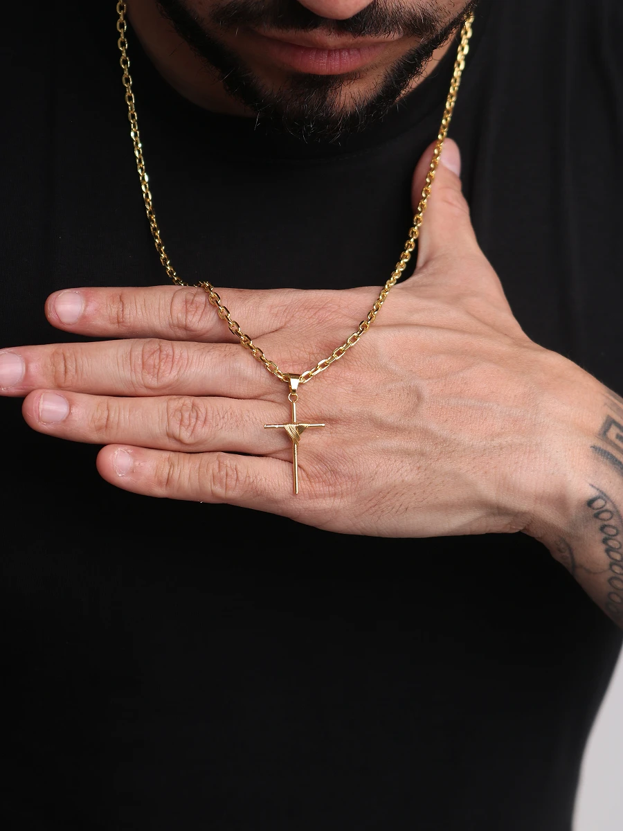 Corrente Cadeado 3,5mm 16,3g + Crucifixo Amarrado