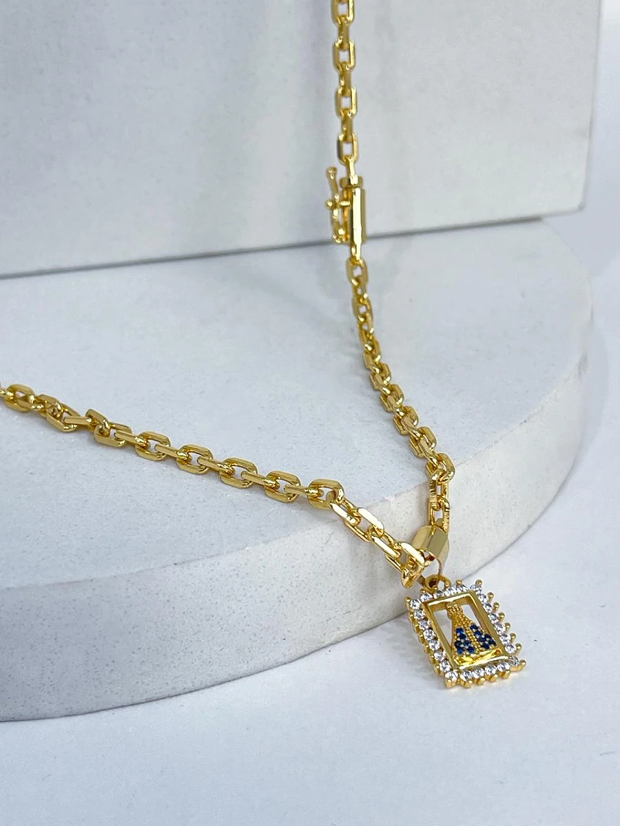 Corrente Cadeado 3,5mm & NSRa Quadrada Manto Azul Cravejado