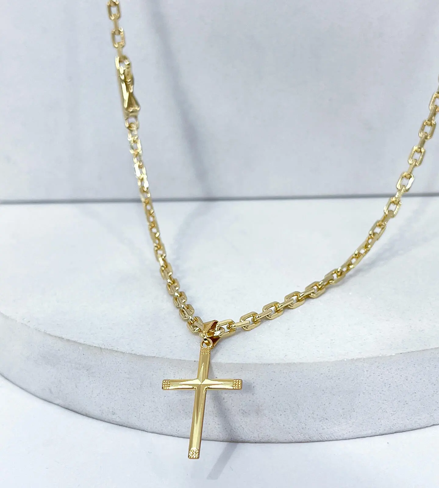 Corrente Cadeado 3,5mm + Crucifixo Liso Borda Marcada