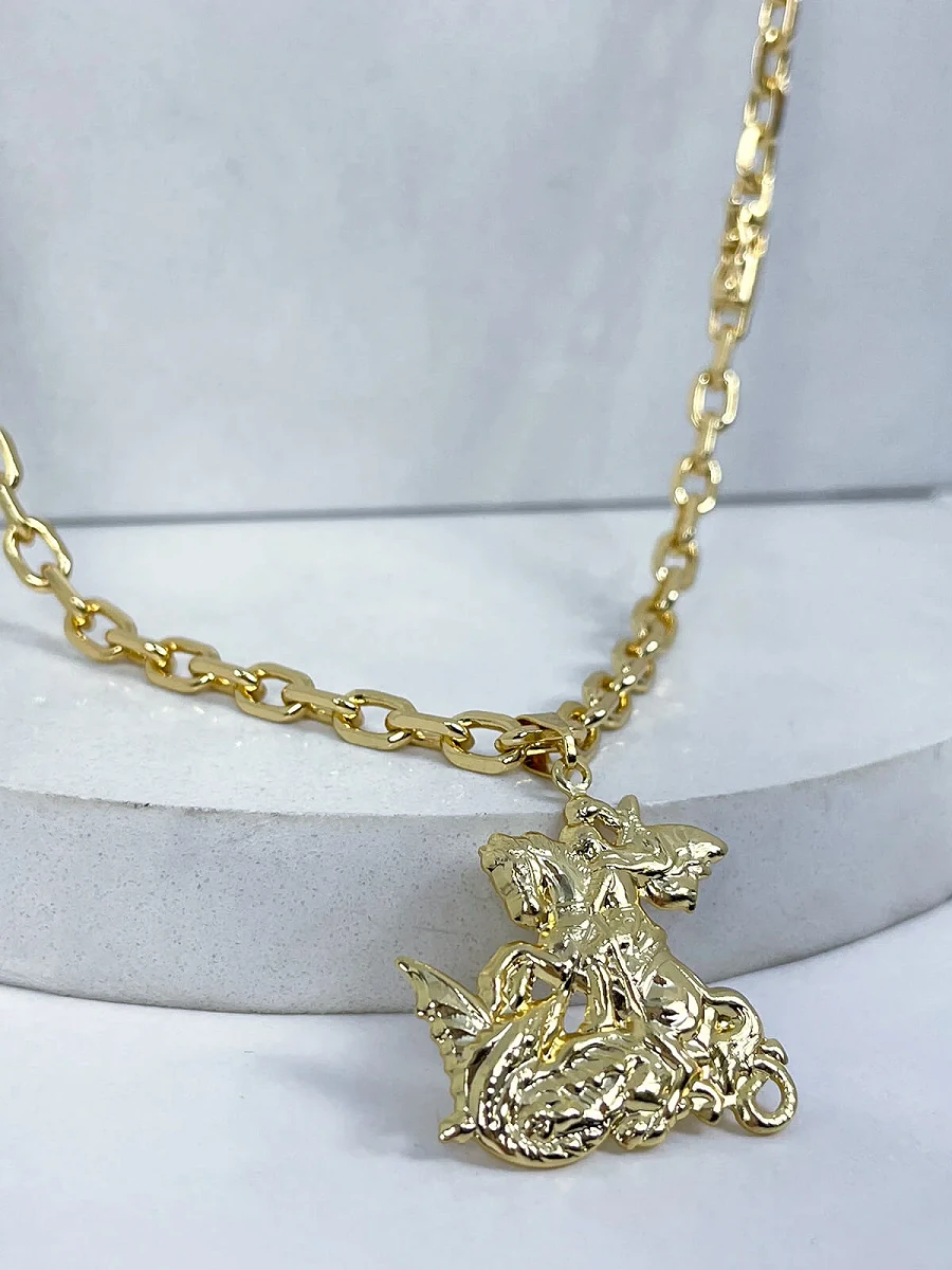 Corrente Cadeado 5mm 38,8g Fecho Bomba + São Jorge Auto Relevo 3,8x2cm 4g