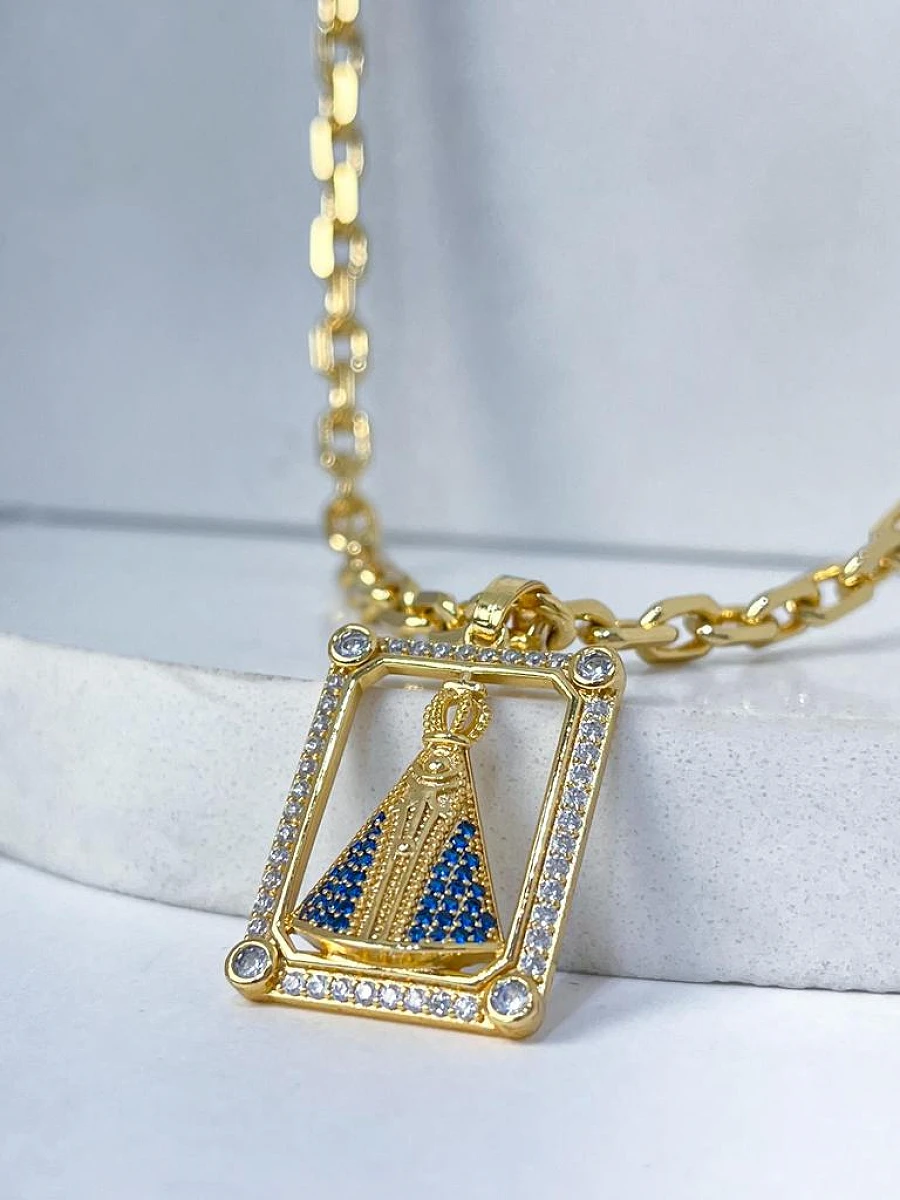 Corrente Cadeado 5mm 38,8g + NSRa Quadradado Manto Azul Cravejado G