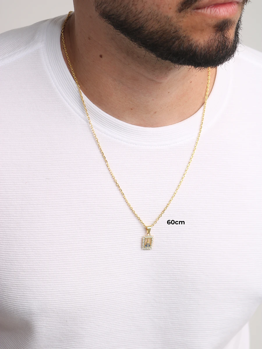 Corrente Cadeado 2mm & NSRa Quadrada Manto Azul Cravejado