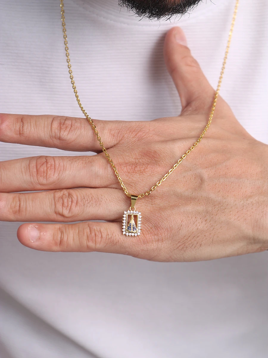 Corrente Cadeado 2mm & NSRa Quadrada Manto Azul Cravejado