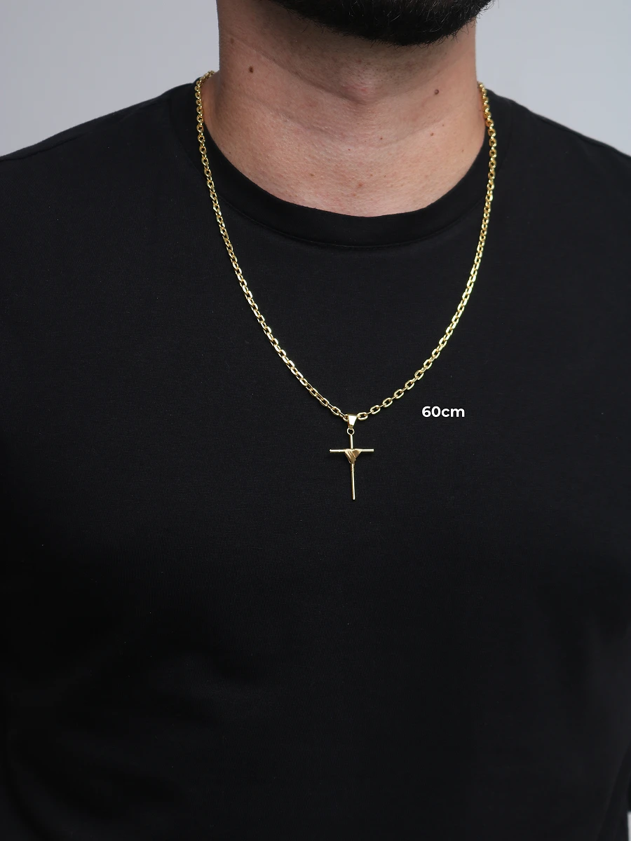 Corrente Cadeado 3,5mm 16,3g + Crucifixo Amarrado