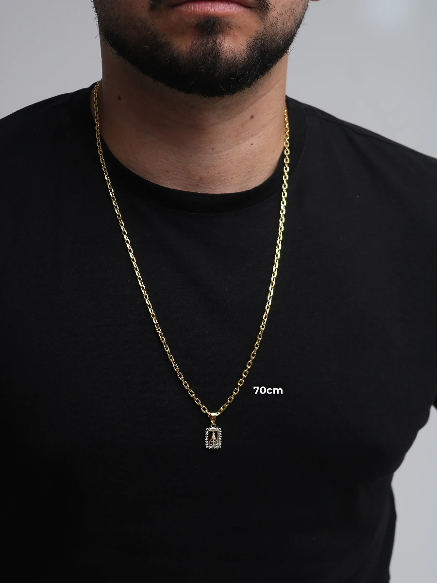 Corrente Cadeado 3,5mm & NSRa Quadrada Manto Azul Cravejado