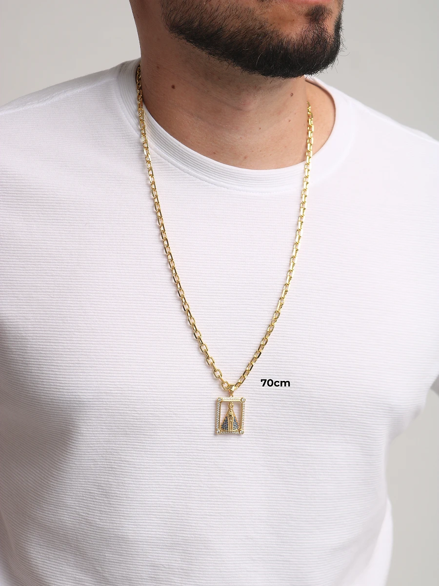 Corrente & Pulseira Cadeado 5mm  + NSRa Quadrada Manto Azul Cravejado G