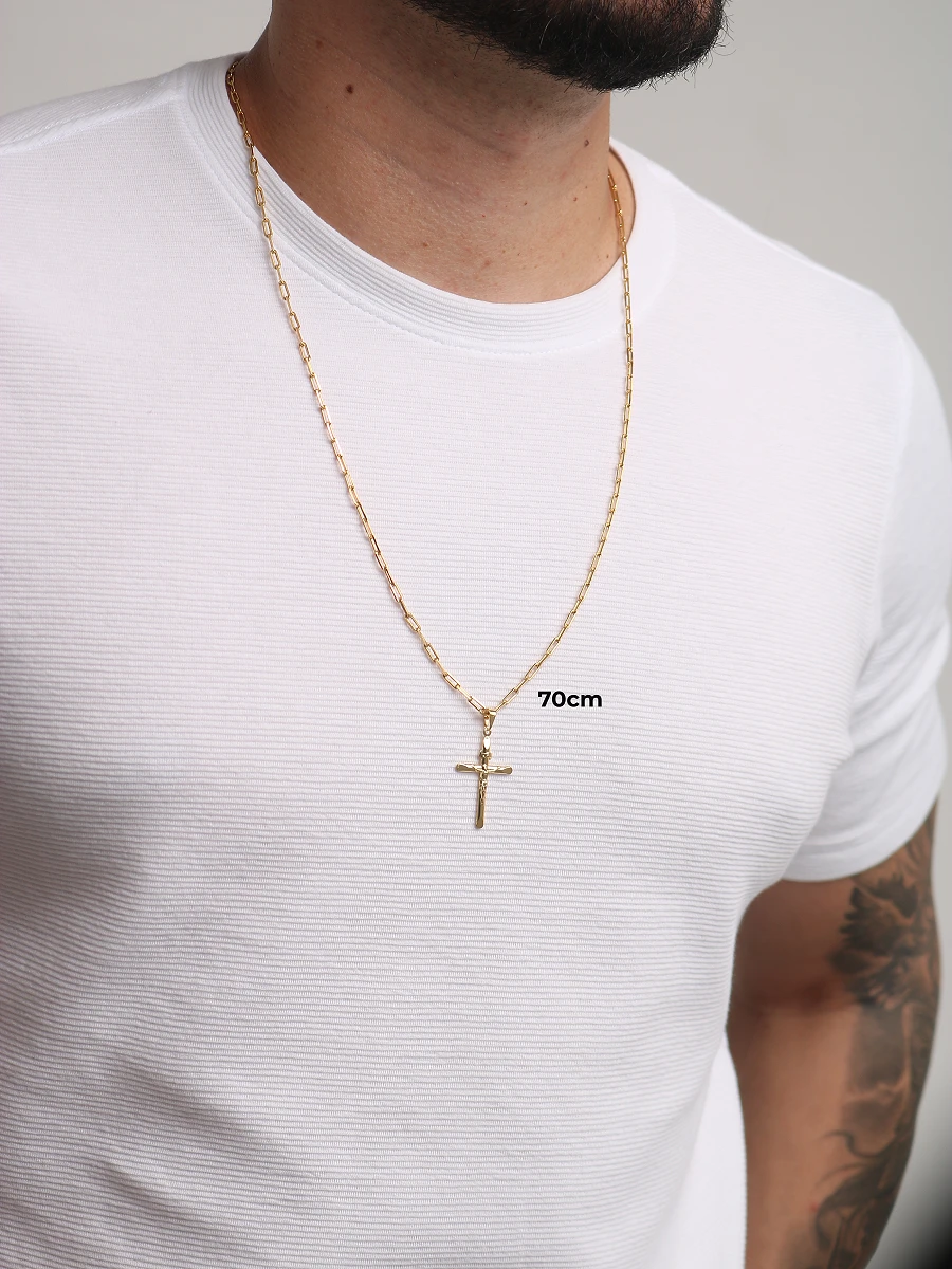 Corrente Cadeado Alongado 3mm + Crucifixo Estampado Com Cristo