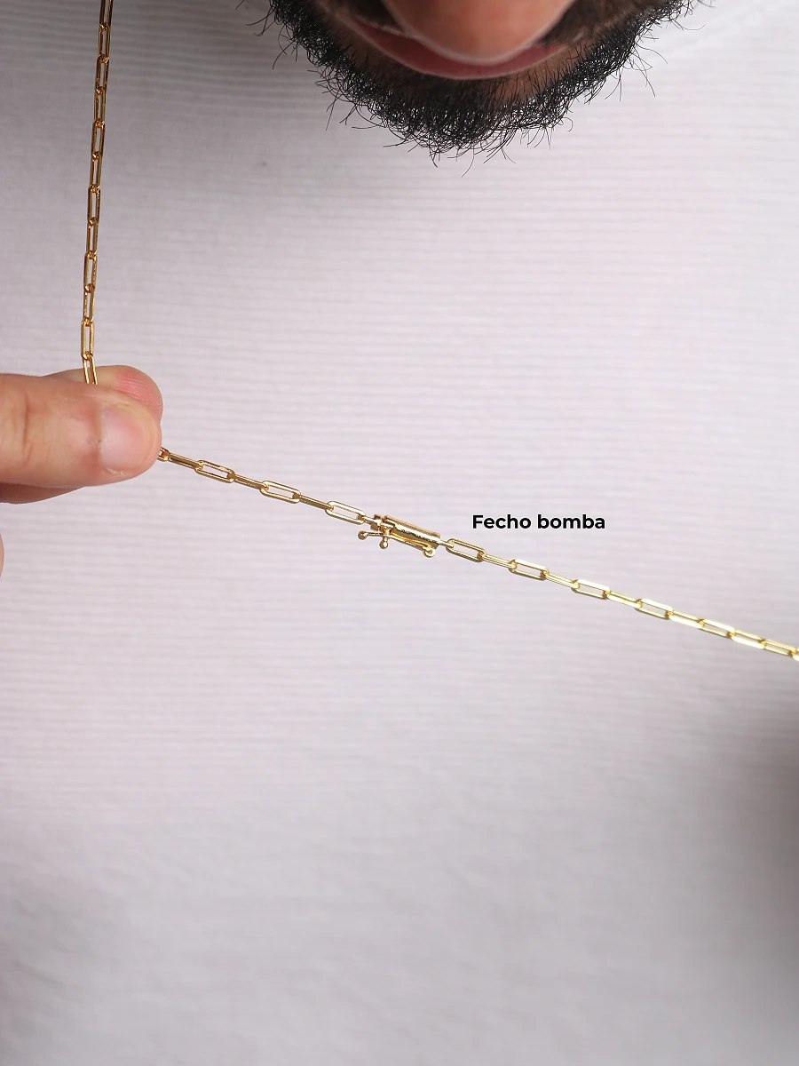 Corrente e Pulseira Cadeado Alongado 3mm + Nossa Senhora Oval