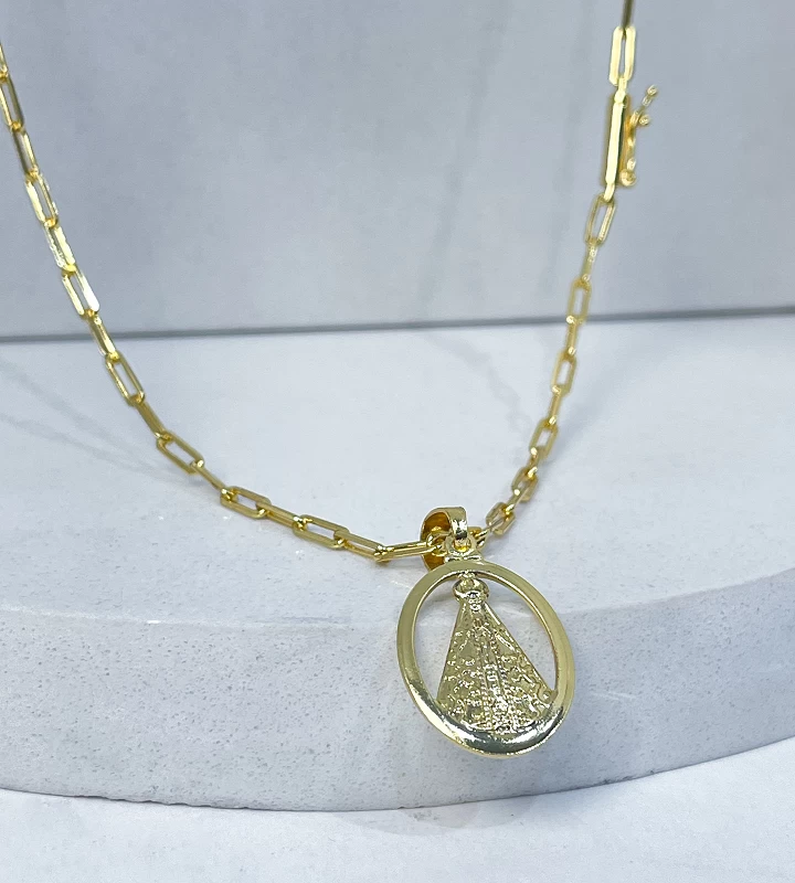 Corrente e Pulseira Cadeado Alongado 3mm + Nossa Senhora Oval