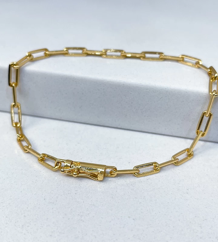 Pulseira Cadeado Alongado 4mm Fecho Bomba 4g